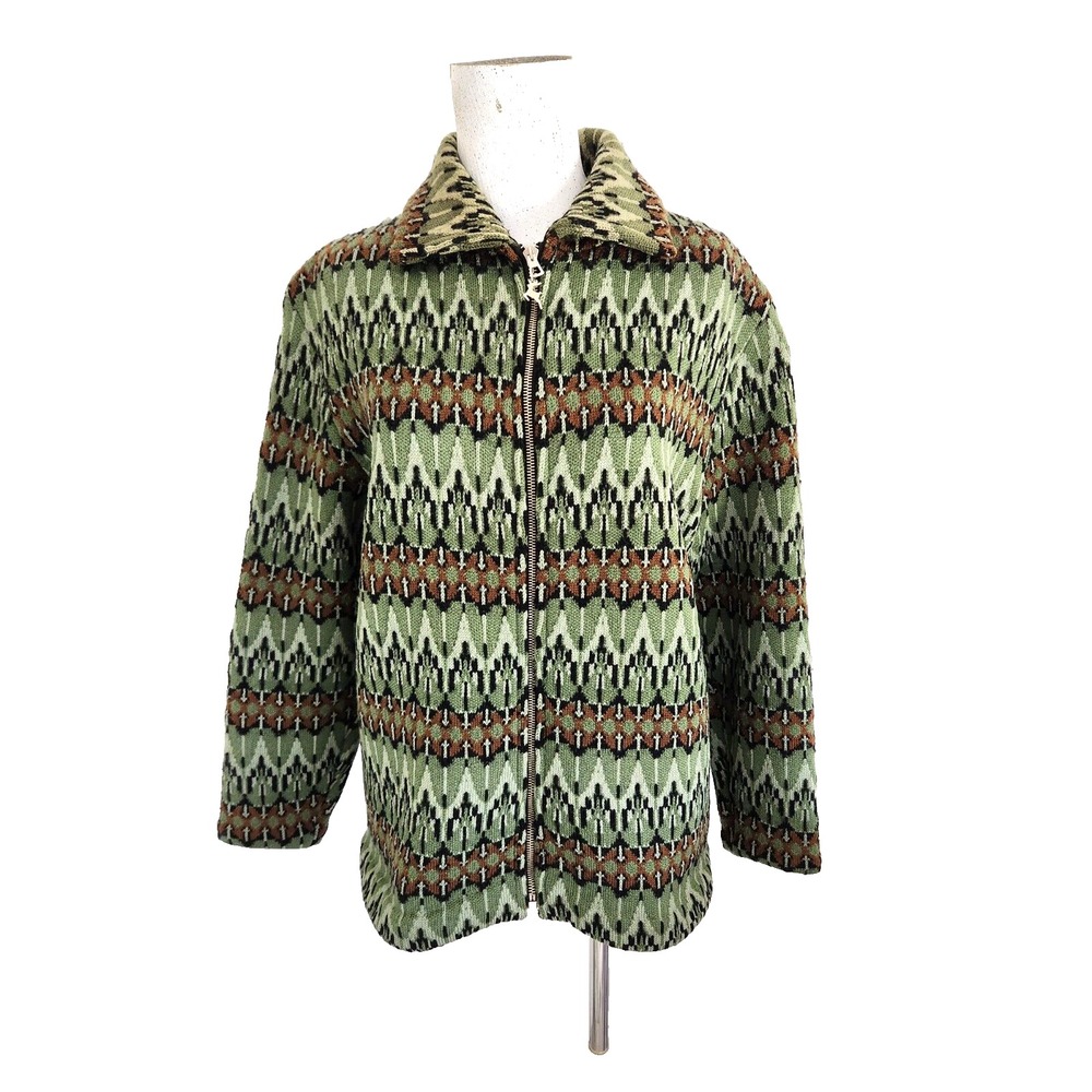 Denmark Womens Wool Cardigan Sweater vtg 60's unbranded Green Zip Green Medium